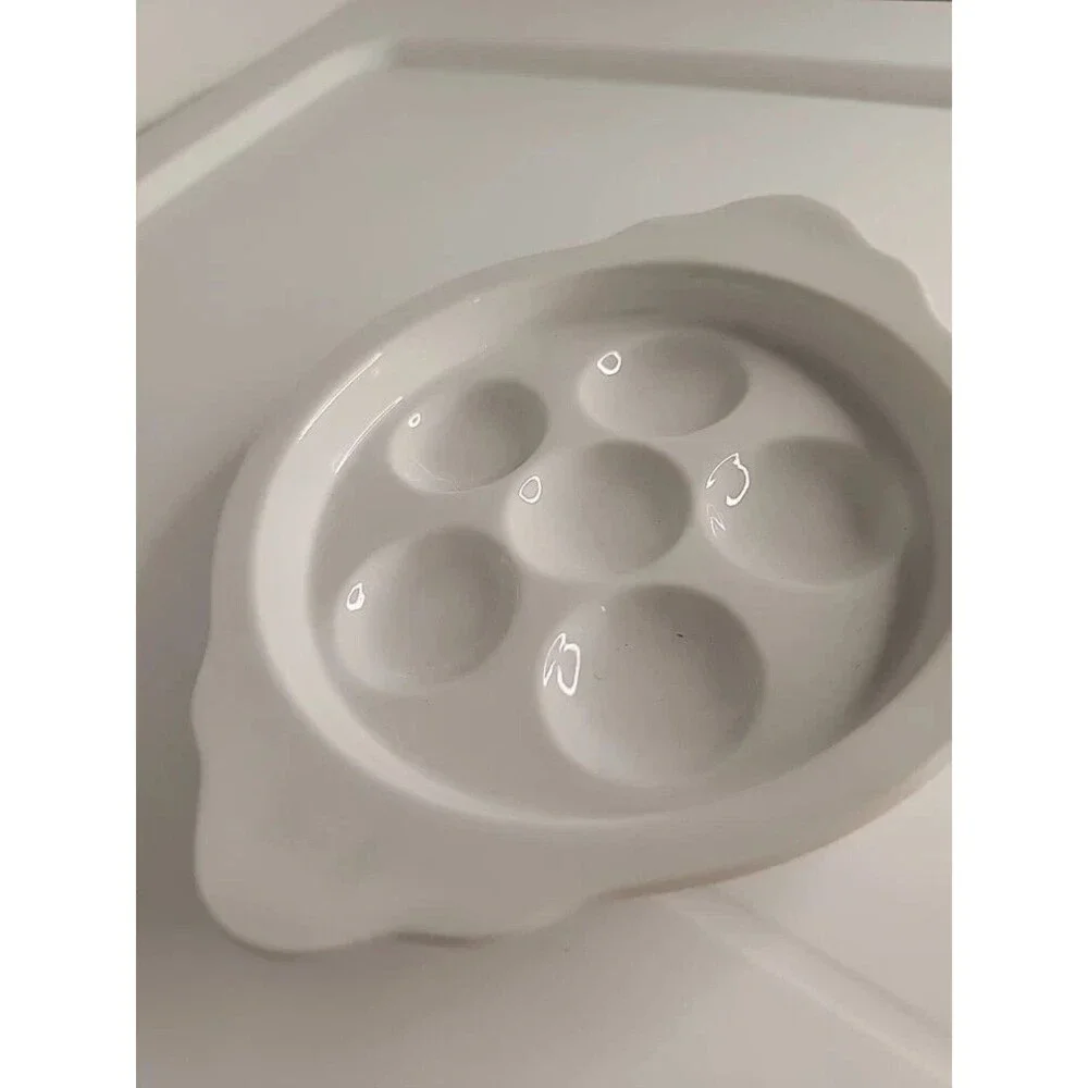 5 Vtg Ceramic Escargot Snail White Serving Dishes Plates HIC Japan